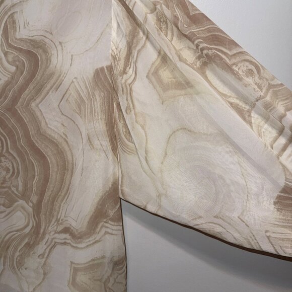 Worthington Beige Marble Print Sheer Long Sleeve Blouse Womens L Tall - Picture 5 of 7